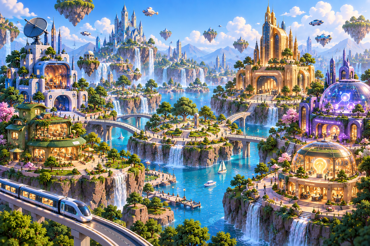A living town of floating islands, bridges, and places to create